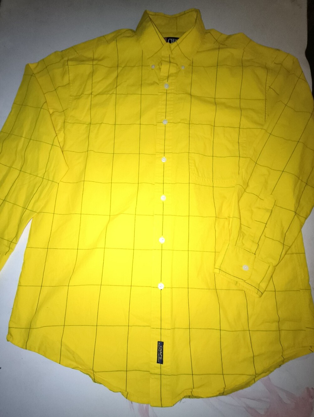 Vintage Chaps Ralph Lauren Yellow Windowpane Plaid Button Down Shirt Men’s Med